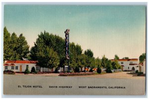 West Sacramento California Postcard El Tejon Motel Davis Highway c1940 Vintage