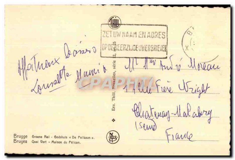 Old Postcard Brugge Groene Rel Godshuls De Pelikaan Bruges Quai Vert House Pe...