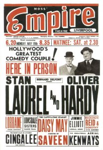 Laurel & Hardy Live In Liverpool Empire 1954 Theatre Poster Postcard