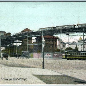 c1910s New York City NY Elevated Railway L Curve 110th St Streetcar Train A206