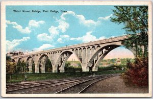 3rd Street Bridge Fort Dodge Iowa IA Suspension Bridge Railroad Under  Postcard