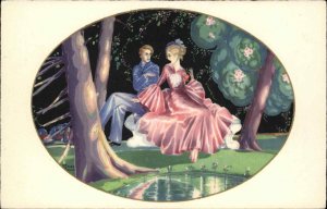 Art Deco Handsome Prince Beautiful Woman Fantastic Color Vintage Postcard