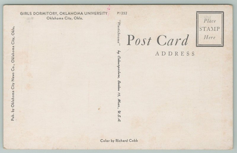 Oklahoma City~Girls Dormitory At University~1950s Postcard