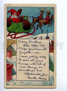 202909 SANTA CLAUS Sled FLYING DEER Vintage NEW YEAR PC