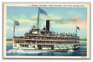 Vintage 1940's Advertising Postcard Steamer Put in Bay Detroit Michigan