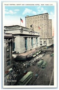 Grand Central Depot And Commodore Hotel New York City NY, Trolley Cars Postcard