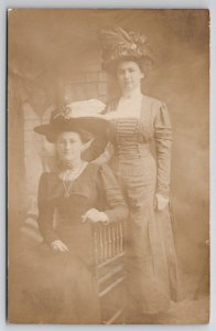 RPPC Two Lovely Edwardian Ladies with Pretty Dresses and Hats Studio Postcard I2