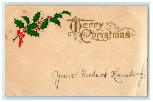 1905 Hand Cancel Merry Christmas Holly Decorah Iowa IA Postcard 