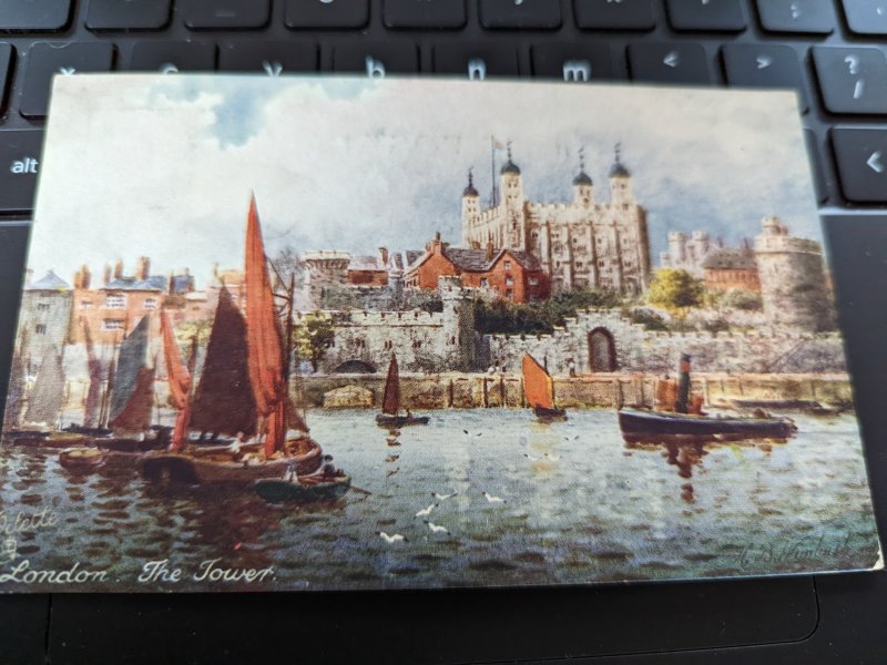 Vintage TUCK Oilette London-The Tower of London sent w/ 3 Half Pence Stamp