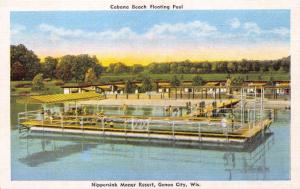 GENOA CITY WISCONSIN NIPPERSINK MANOR RESORT~CABANA BEACH FLOATING POOL POSTCARD