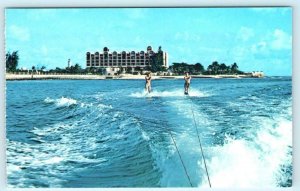 BARBADOS, West Indies ~ Water Skiers in foreground NEW HILTON HOTEL   Postcard