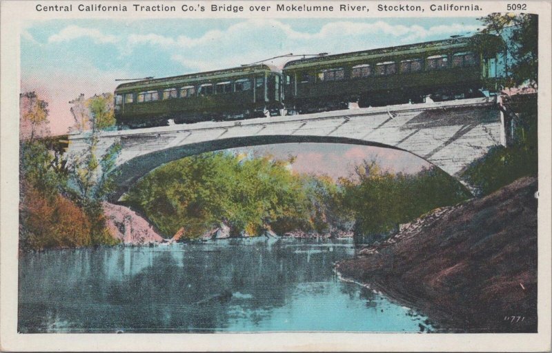 Postcard Central California Traction Co's Bridge Mokelumne River Stockton CA