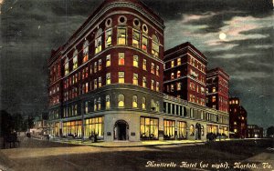 NORFOLK VIRGINIA~MONTICELLO HOTEL AT NIGHT~1910 POSTCARD