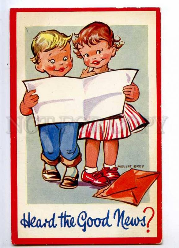 234551 Kids reading Letter by Mollie GREY Old postcard