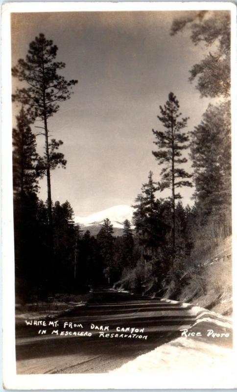 RPPC MESCALERO INDIAN RESERVATION, NM  WHITE MT from DARK CANYON 1939  Postcard