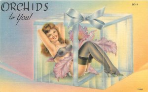 Postcard 1940s Sexy Woman lingerie orchids to you Postage 23-11718