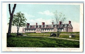 1905 Old Barracks Exterior Building Field Fort Wayne Michigan Vintage Postcard 