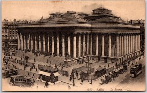 1919 Paris La Bourse France Antique Building Street View Crowd Posted Postcard