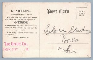 SIOUX CITY IA ORCUTT CO FREE SEWING MACHINE ADVERTISING ANTIQUE POSTCARD 