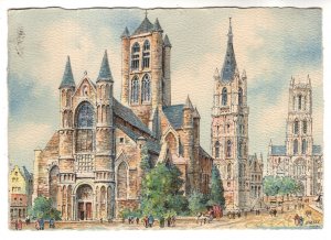 St Nicholas, Gand, Gent, Belgium, Textured Painting Postcard