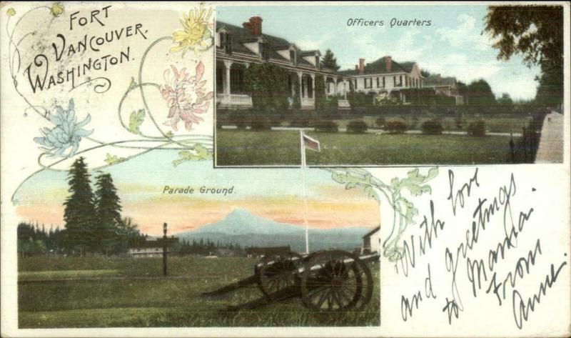 Fort Vancouver WA Parade Ground Officers Quarters c1905 Postcard