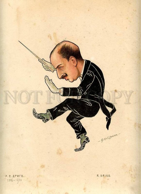 231396 RUSSIAN BALLET Legat Caricature Drigo 1903 year lithographic poster