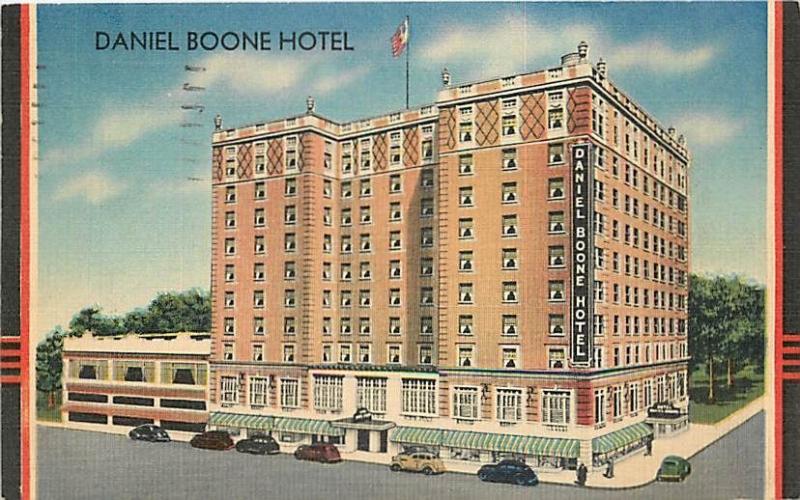 1940 Daniel Boone Hotel Linen Mid West Map CO 2263 postcard