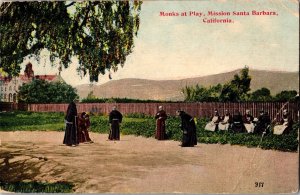 Monks at Play, Mission Santa Barbara CA Vintage Postcard I49