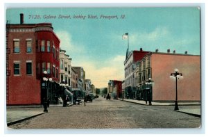 c1910 Galena St. Looking West Freeport Illinois IL Unposted Illinois Postcard 