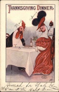 A/S Day Thanksgiving Hens Eat Worms at Fancy Restaurant Fantasy c1910 Postcard