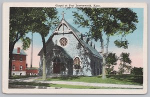 Linen~Chapel @ Fort Leavenworth Kansas~Beautiful Front Scenery~Kropp~Vintage PC