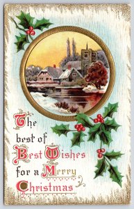 Best Wishes For A Merry Christmas Winter Village Landscapes Greetings Postcard