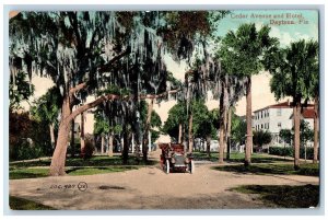c1910's Cedar Avenue & Hotel Restaurant Classic Car Daytona Florida FL Postcard