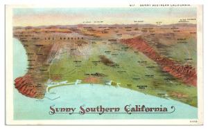 Relief Map of Sunny California Postcard *5K2