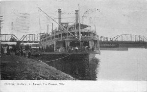 Postcard 1908 Wisconsin La Crosse Steamer Quincy at Levee 24-121