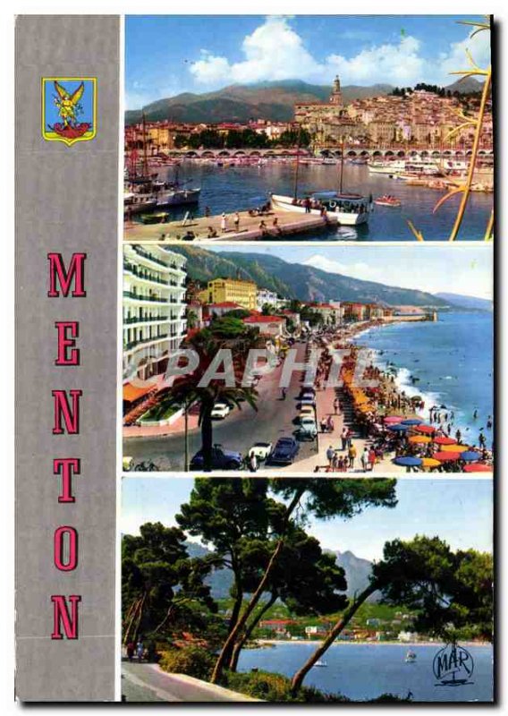 Postcard Modern Speaks Menton in France Port