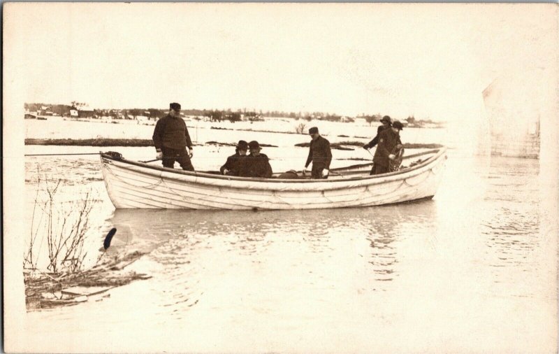 RPPC 1913 Flood Fort Wayne IN Rescue Crew in Boat Vintage Postcard U11
