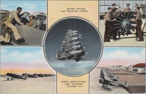 Postcard Military United States Air Training Corps Cadet Instruction + Planes