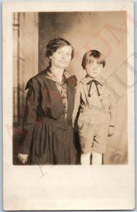 c1910s Lovely Young Lady & Little Boy RPPC Mother & Child Portrait Big Lips A187