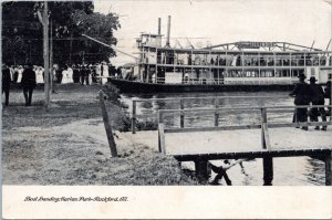 Postcard IL Rockford - Harlem Park Steamer at Boat Landing