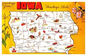 Postcard Map IA - Iowa state mapcard - Hawkeye State