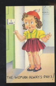 CUTE GIRL THE WOMAN ALWAYS PAYS VINTAGE COMIC POSTCARD