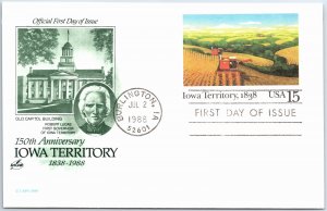 POSTAL CARD FIRST DAY OF ISSUE 1988 150th ANNIVERSARY OF IOWA TERRITORY