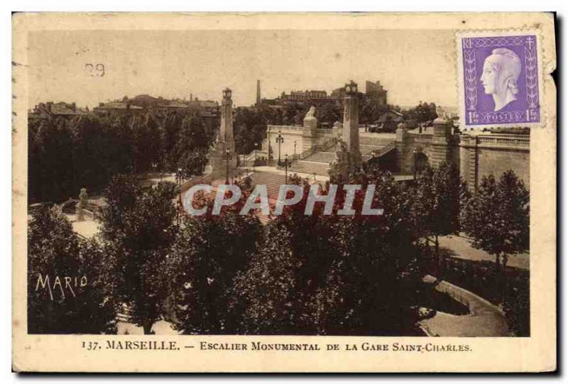 Postcard Old Marseille monumental staircase of the Gare Saint Charles