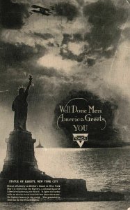 Vintage Postcard 1919 Well Done Men America Greets You Statue Of Liberty NY