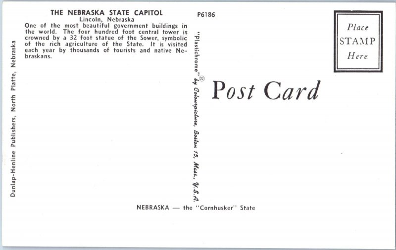 Nebraska State Capitol Lincoln Nebraska Postcard