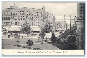 c1910's Corner Of Hastings And Cambie Street Trolley Vancouver Canada Postcard