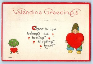 1915 Valentine Greetings Children Dutch Kid With Big Heart Embossed Postcard