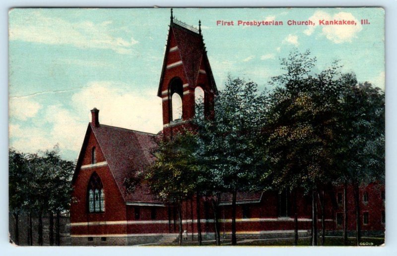 KANKAKEE, IL Illinois ~ FIRST PRESBYTERIAN CHURCH 1911  Postcard