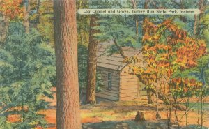 Turkey Run State Park, Indiana Log Chapel & Grovej Linen Postcard Unused